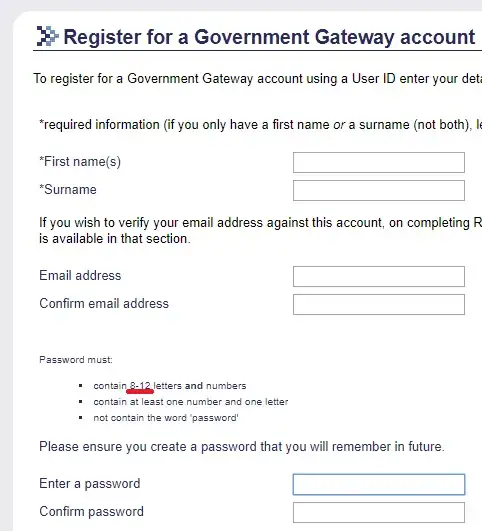 8-12 character password limit form