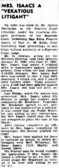 Newspaper article about vexatious litigant Mrs Isaacs