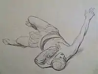 Chalk study for the defeated gladiator. Photo: Jamie Mulherron