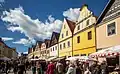 Mírové Square, western part with old houses on the town square