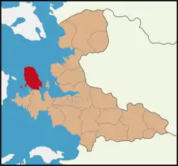 Location of Karaburun within İzmir Province, Turkey.
