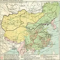 Color=coded map of 19th-century China