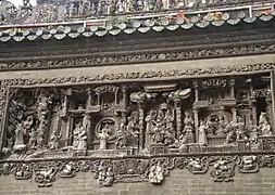A brick carving at the Guangzhou Folk Art Museum, housed in the Chen Clan Ancestral Hall