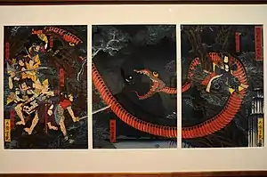 "A Strange Account of the Destruction of the Bandits by the Elite Four" (Yorimitsu, Watanabe no Tsuna, Urabe no Suetake, and Fujiwara no Yasumasa.), Yomihon book by Utagawa Toyokuni and Takizawa Bakin.