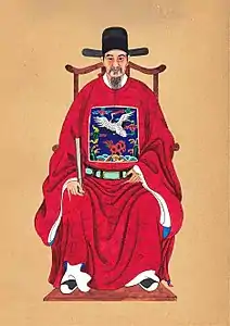 Vietnam's Trần Danh Án wearing an "ô sa mạo" hat (mũ cánh chuồn) influenced by wushamao(烏紗帽)