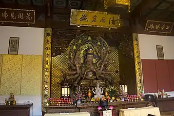 Shrine and statue of the Bodhisattva Cundi in the Mahavira Hall