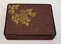 Basketwork box with peonies. Bamboo, lacquer, and gold hiramaki-e. Edo period, second half of 19th century