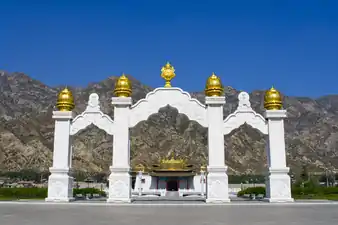 Newly built arch in front of the Maidari Juu temple fortress (1575)
