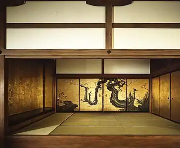 The Old Plum, painted on four sliding doors, originally for a room at Myōshin-ji temple in Kyoto. 1646.