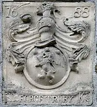 Arms of Sir George Treby with crest: a demi-lion rampant