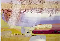 Ivo Křen, Summer Rain, linocut 65 x 95 cm, consecutive print in 27 colours, 2014