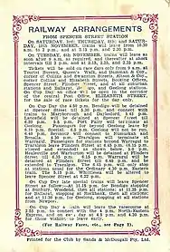 Back cover showing race day Railway Arrangements.