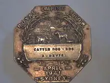 Royal Easter Show Medal "Cattle Dog" awarded to A. Bevis, 1941