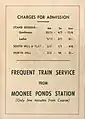 Back cover showing admission charges & train services.
