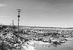 A tidal wave damage on 1952 Tokachi earthquake on March 4.