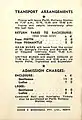 Back page showing Transport Arrangements and Admission Charges.