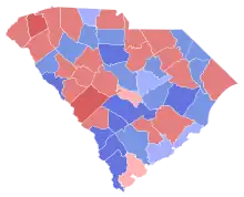 Red counties were won by Beasley and blue counties were won by Theodore