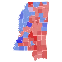 Map of the county results of the 1995 Mississippi gubernatorial election