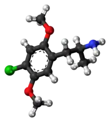 Ball-and-stick model of the 2,5-Dimethoxy-4-chloroamphetamine molecule