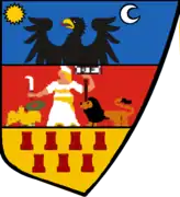 Coat of arms of Ardeal (Transylvania), proposed in 1848 by Romanians revolutionaries from Transylvania, the Romanian nation represented in the middle (reproduction)