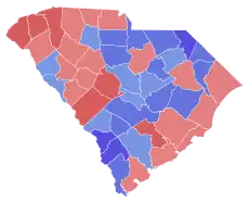 Red counties were won by Sanford and blue counties were won by Hodges