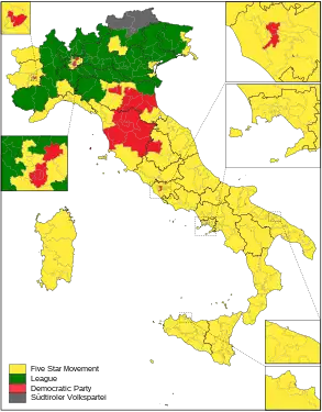 Parties with the most votes in constituencies for the Chamber of Deputies