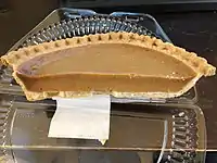 Cross-section view of a commercially prepared pumpkin pie