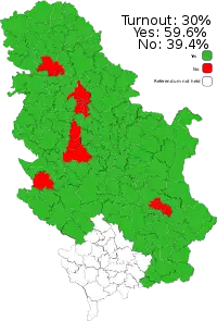 A map containing results of the 2022 constitutional referendum in Serbia