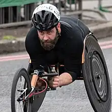 Pike competing in the 2023 London Marathon Wheelchair elite race
