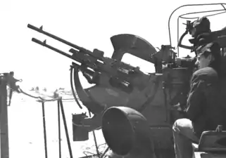 Swedish 20 mm akan m/38 (20/65 Breda in naval twin-mount) on the Italian built HSwMS Remus (28).