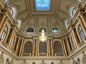 Beaux-Arts aka Eclectic - Interior of the Old National Bank of Romania Palace, Bucharest, 1883–1900, by Joseph-Marie Cassien Barnard and Albert Galleron, assisted by Grigore Cerkez and Constantin Băicoianu