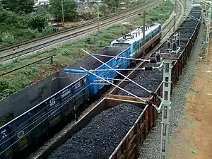 WAG-7 Electric Locomotive Carrying Empty Open Wagons