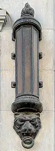 Art Deco mascaron of a wall lantern of the Mihai Zisman House (Calea Călărașilor no. 44), Bucharest, by architect Soru, 1920