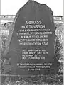 A memorial raised for Andreas Mortensen the man that built Argir after he bought the area on the 9th of may 1828. it was raised in 1948 on the 9th of may.