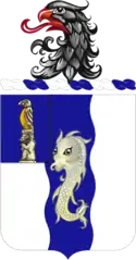US 50th Infantry Regiment Coat of arms with a totem pole arrangement of a US American eagle and a Russian Bear (signifying transfer of ownership of Alaska from Russia to United States)