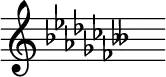 { \new Staff \with{ \magnifyStaff #3/2 } << \time 2/16 \override Score.TimeSignature #'stencil = ##f { \clef treble \set Staff.keyAlterations = #`((6 . ,FLAT)(2 . ,FLAT)(5 . ,FLAT)(1 . ,FLAT)(4 . ,FLAT)(0 . ,FLAT)(3 . ,FLAT)(6 . ,DOUBLE-FLAT)) s16  ^\markup "" } >> }