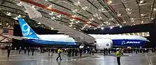 Twin-engine aircraft in hangar