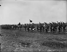 PPCLI parading with the pipes and drums at its head, July 1917.