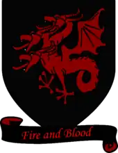 A coat of arms showing a red three-headed dragon on a black field.