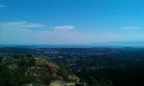 View from top of Mount Douglas in Victoria, British Columbia looking south.