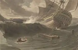 A man overboard. Drawing by Thomas Daniell & William Daniell. (1810)