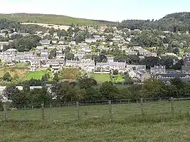 View of Rothbury from Whitton Bank, on the northside of the River Coquet, to the southside, where the majority of the town stands.