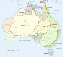 Map of the Aboriginal regions in Australia.