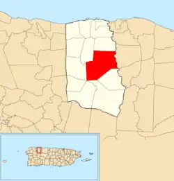 Location of Abra Honda within the municipality of Camuy shown in red