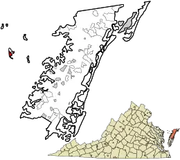Location in Accomack County and the state of Virginia