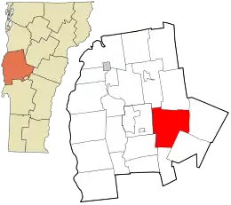 Location in Addison County and the state of Vermont.