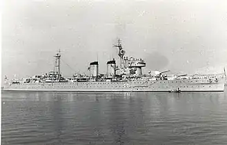 Heavy cruiser Canarias, flagship of the Spanish Navy in these years.