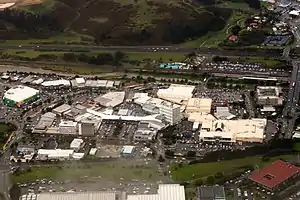 Aerial view of Porirua City Centre and Porirua Station (upper right)