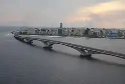 2019 An aerial view of the Sinamalé Bridge, from above of the Hulhulé Island