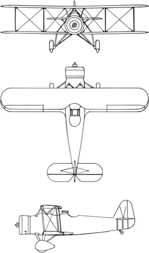 3-view drawing of the Aichi D1A
